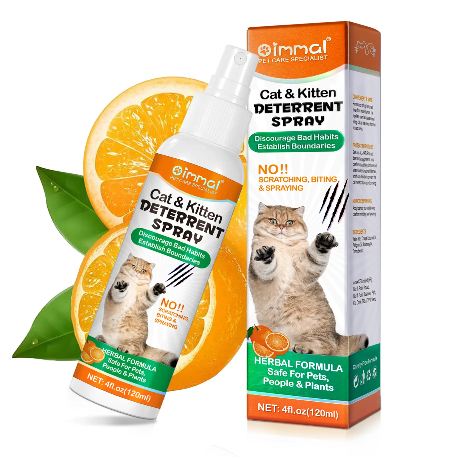Oimmal 120ml Cat Deterrent Spray - Natural Formula with Rosemary, Citrus Extract - Safe for Pets, People, Plants - Training Aid for Kittens, Hamsters, Rabbits - Prevents Scratching, Marking on Christmas Trees, Behavior Aid