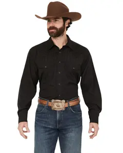 Wrangler Men's White Solid Dobby Long Sleeve Pearl Snap Western Shirt Big And - 75226Tn_X4