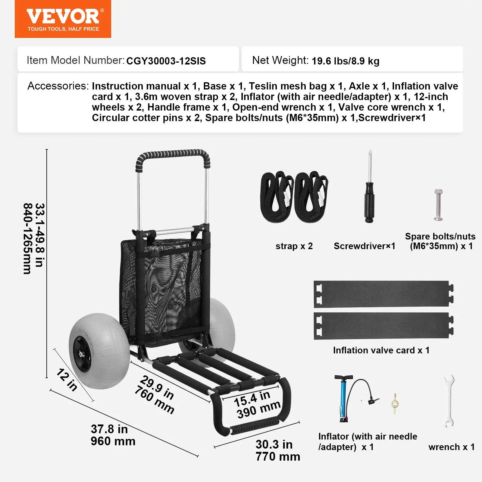 30" x 15" Deck & Wheel 12" - 165LBS Capacity
