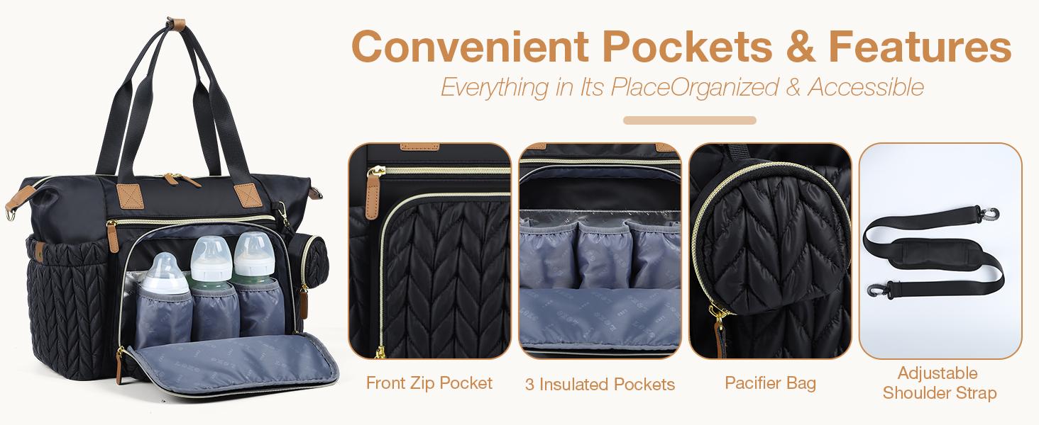 Diaper Bag Tote, Large Diaper Bags Waterproof, Hospital Bag for Labor Delivery, Baby Bag with Pacifier Case, Travel Diaper Tote with Changing Pad, Black TikTokShopJumpstartSale