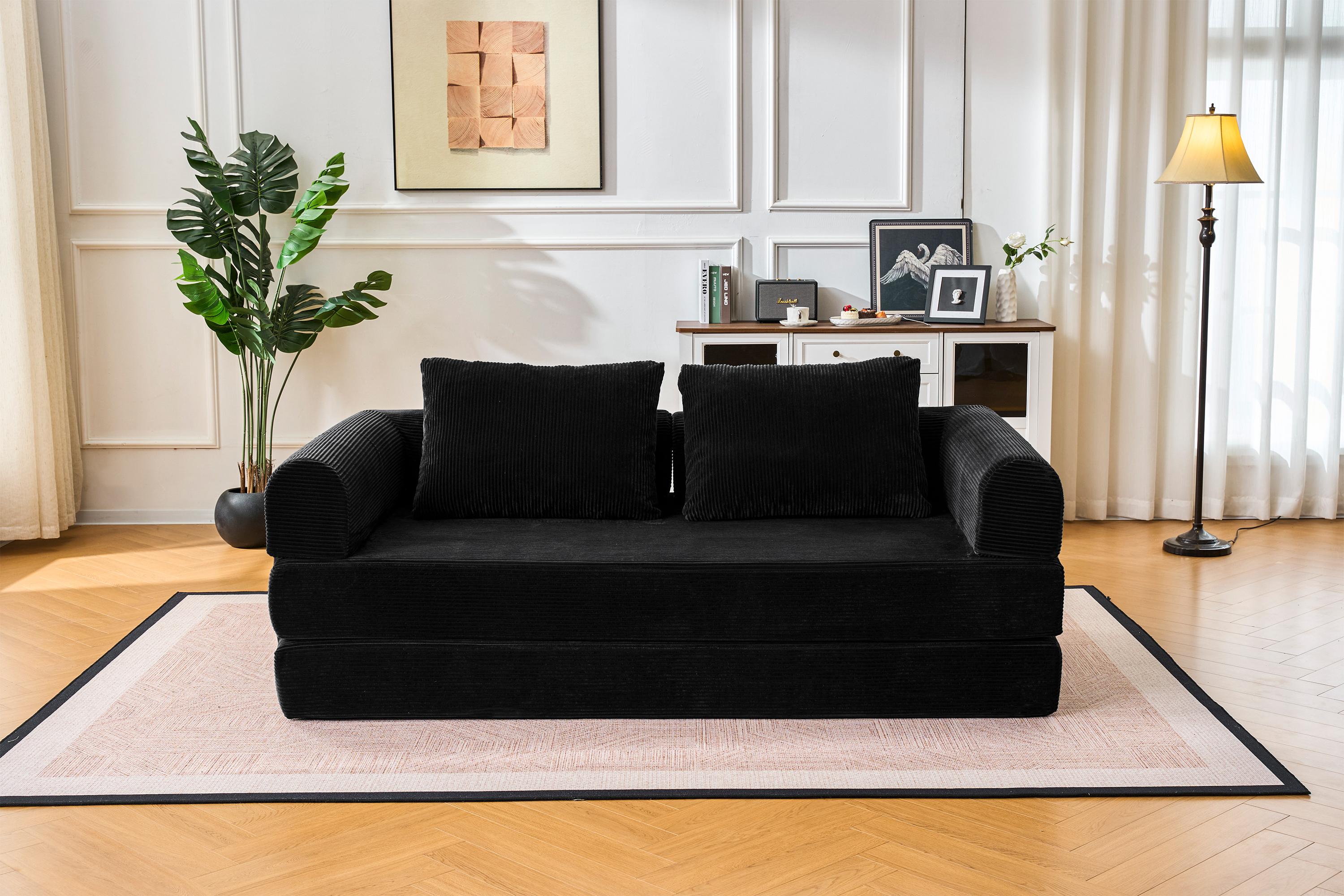 79" Oversized Boneless Sleeper Sofa: 5-in-1 Convertible Couch Bed with Fixed Frame & Cylindrical Pillow. Ultimate Foldable Corduroy Futon for Living Room & Studio (Orange)