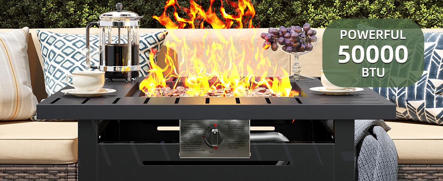 Aoxun 40 Inch Propane Fire Pit–50,000 BTU Gas Fire Pit Table with Removable Lid & Lava Rocks, Rectangle Firepit Table for Outside, Patio, Deck, Backyard, Black