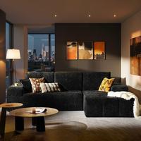 114" Obsidian Black Shimmer Plush Right Chaise