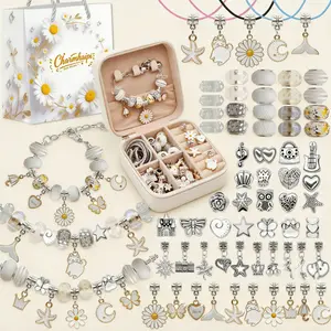 2026 New Handmade Jewelry & Accessories 68Pcs Charm Bracelet for Women Making Kit with Jewelry Box Spring Daisies Beading & Jewelry Making Supplies Kit Birthday Art Crafts Gift Spring Limited Edition Jewelry Gifts Set for Girlfriend