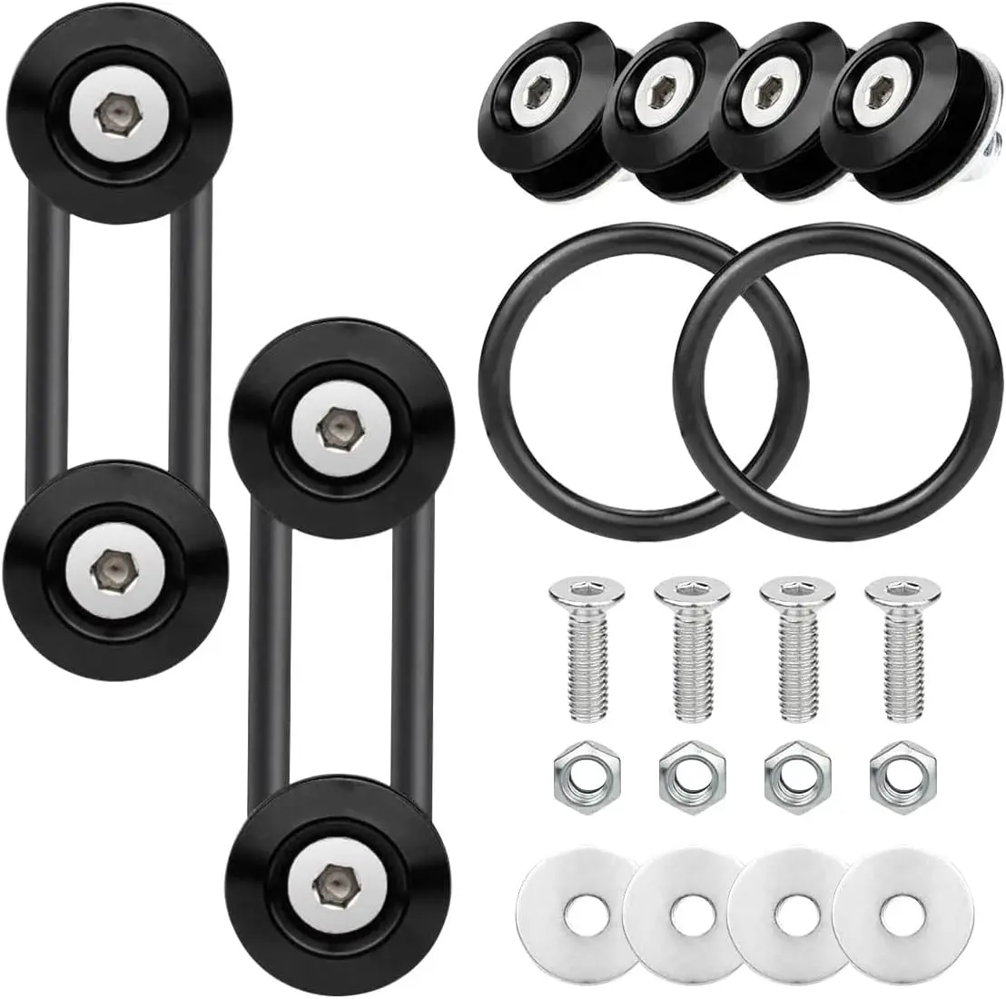 Bumper Trunk Quick Release Kit, Quick Release Front Rear Bumper Fasteners Holders with Stainless Steel Screws Kit for Car Bumper, 4 Quick Release Tabs with 2 O-Rings (Black)