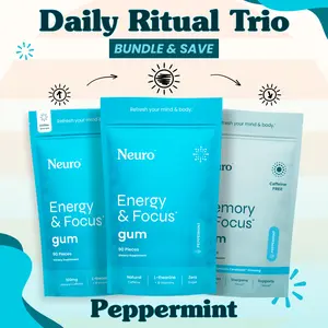 Daily Ritual Trio - 0mg, 40mg & 100mg Caffeine Gum - Peppermint (3-Bulk Pouches)
