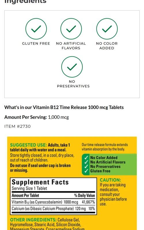 Vitamin B12 Time Release 1000 mcg Tablets