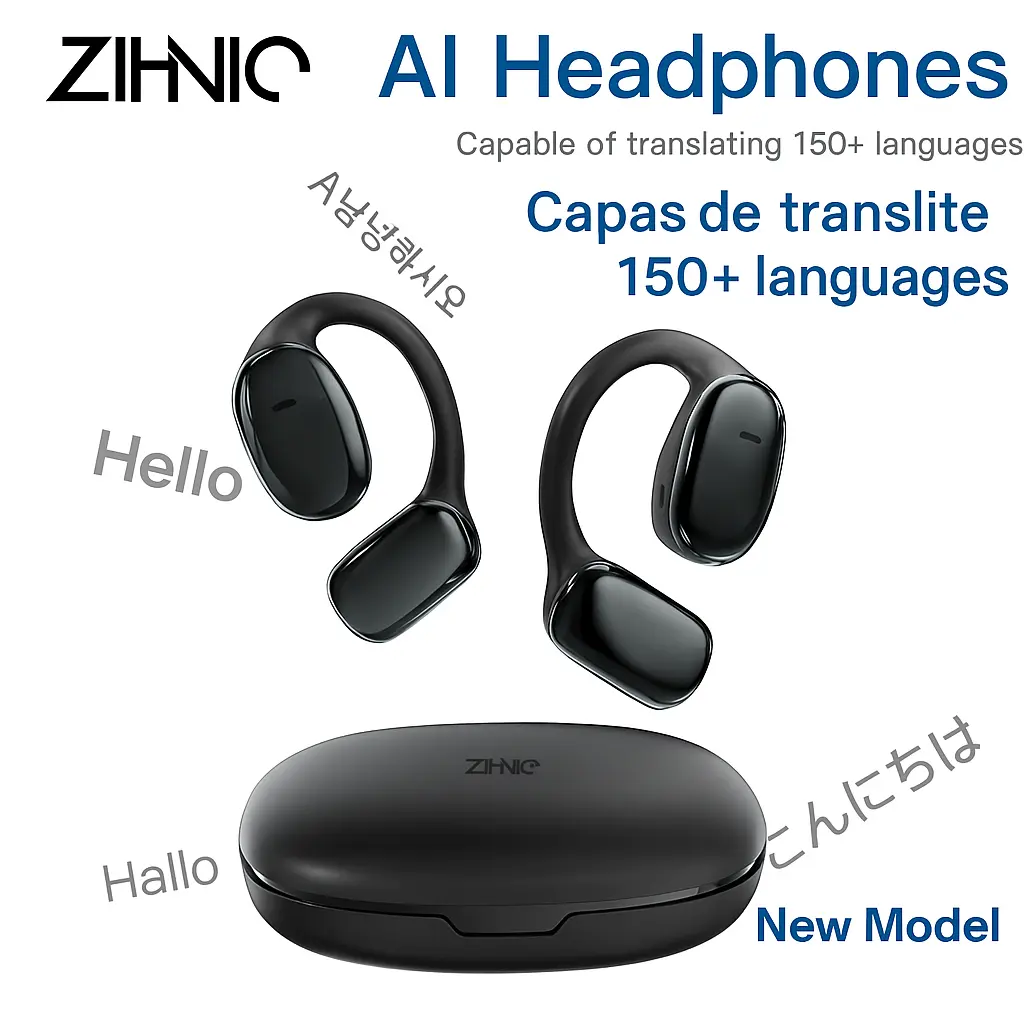 Z-ZIHNIC S11 AI Translation Electronic Audio Headset 2026 New Model, Real-Time Voice Translator (200+ Countries, 134+ Languages via App), Bluetooth 5.4, IPX5 Waterproof, HiFi Sound Wireless Earphones for Travel, Sports