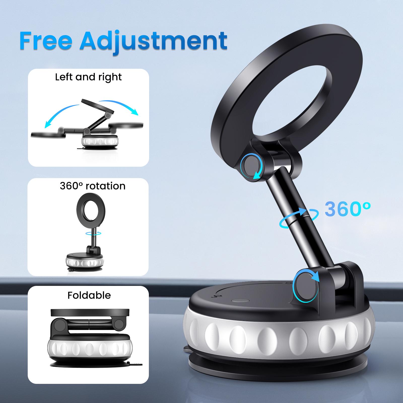 FUDUOO Car Phone Holder, With Magnetic＆Vacuum Adsorption Function, Adjustable and Foldable, Suitable for Smooth and Flat Surfaces, Compatible with All Smartphones