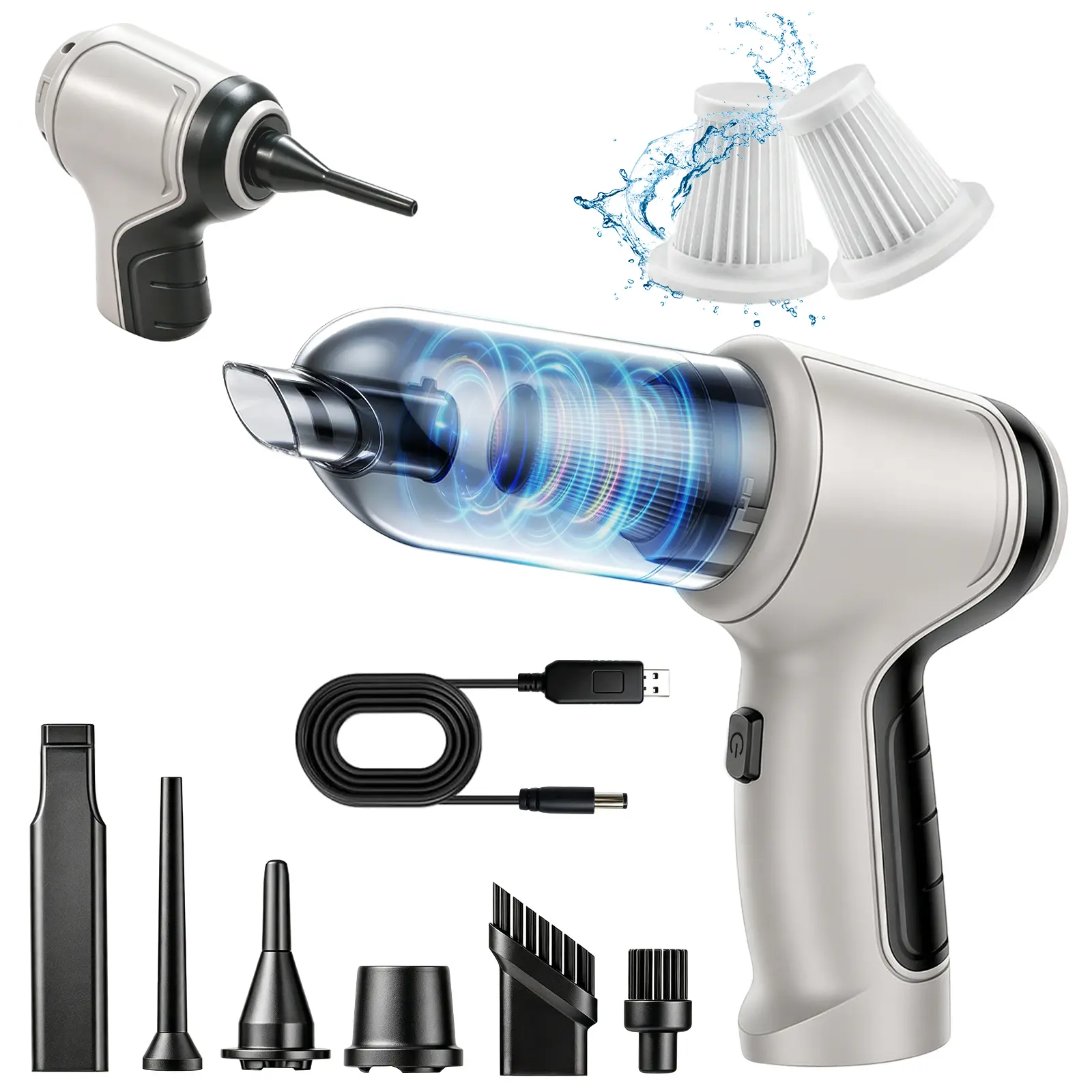 Wireless handheld vacuum cleaner / car vacuum cleaner, equipped with two filters and multiple nozzles, powerfully removes pet hair, dust, debris, and small stains | An ideal choice for home and car cleaning