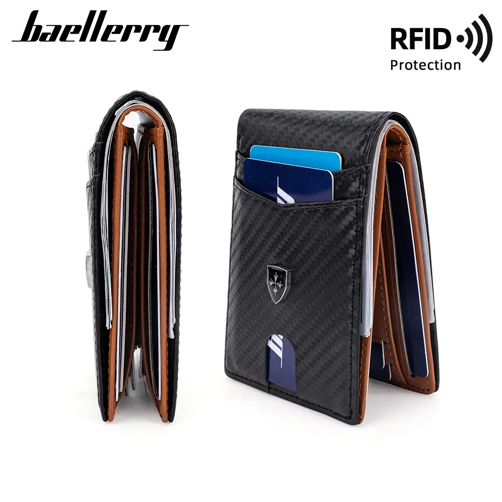 Baellerry Slim Wallet for Men with 11 Card Slots RFID Blocking Carbon Fiber Wallets Bifold Credit Card Holder Minimalist Leather with Gift Box Duct Tape Wallets Black Trend Recto Verso