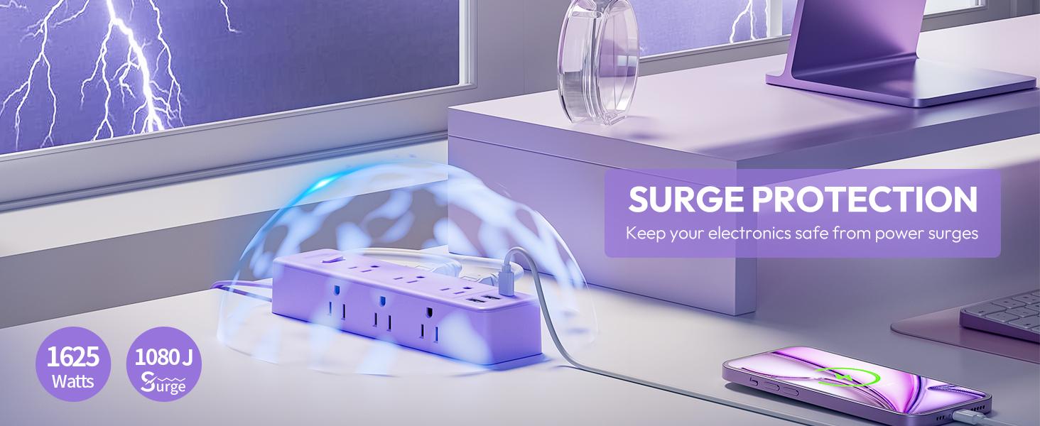 NTONPOWER Flat Extension Cord 5 ft/10 ft/15 ft/25 ft with 9 Outlets & 3 USB Ports Surge Protector Power Strip for Home Office Black/White/Pink/Purple NTONPOWER Flat Extension Cord 5 ft/10 ft/15 ft/25 ft with 9 Outlets & 3 USB Ports Surge Protector Power Strip for Home Office Black/White/Pink/Purple