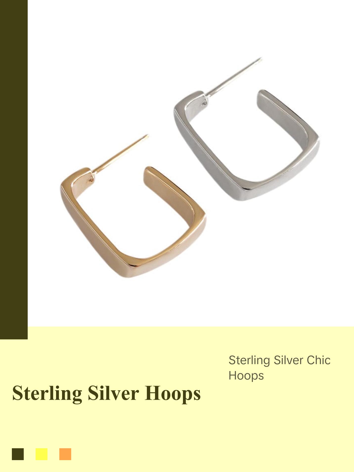 Classic Rectangle 925 Sterling Silver Hoop Earrings