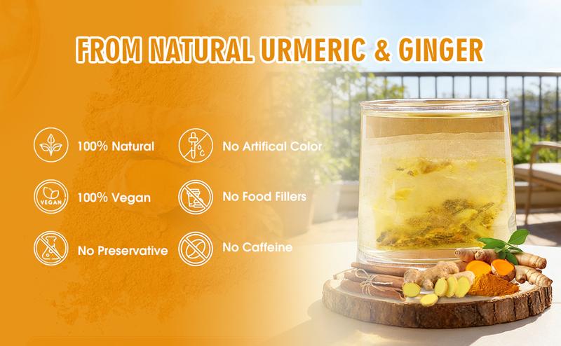 Turmeric and Cinnamon Tea: 100% natural, rich in turmeric, ginger, and cinnamon. Suitable for the ketogenic diet, dairy-free, sugar-free, caffeine-free, gluten-free, a vegan and healthy drink that aids digestion. 60-sachet value pack of herbal tea.