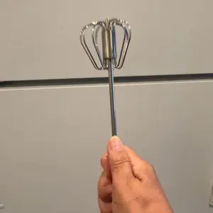 QQ Stainless Steel Hand-Push Rotary Whisk, Food-Grade Rust-Resistant Kitchen Utensil with Sturdy Riveted Construction, Semi-Automatic Design for Coffee, Egg Whisking and Cooking Tasks, Easy to Clean