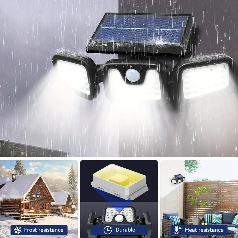 2500LM Motion Sensor Solar Outdoor Lights 210LED 3 Heads IP65 Waterproof 270° Wide Angle 3 Modes