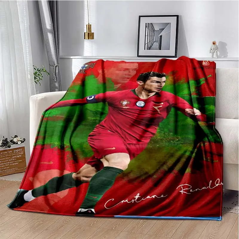 Cristiano Ronaldo Digital Print Flannel Blanket for Adults, 75 cm x 90 cm Multi-Size Soft Warm Throw, Machine Washable Easy Upkeep Portable Bedding for Home & Outdoors, 75 Cm * 90 Cm
