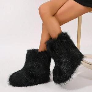 IUV Women's Fluffy Faux Furry Boots Snow Boots for Women Winter Round Toe Suede Mid-Calf Outdoor Indoor Flat Comfy Plush Warm Short Boots Y2K Fashion Non-Slip Sole Brown Black Pink White