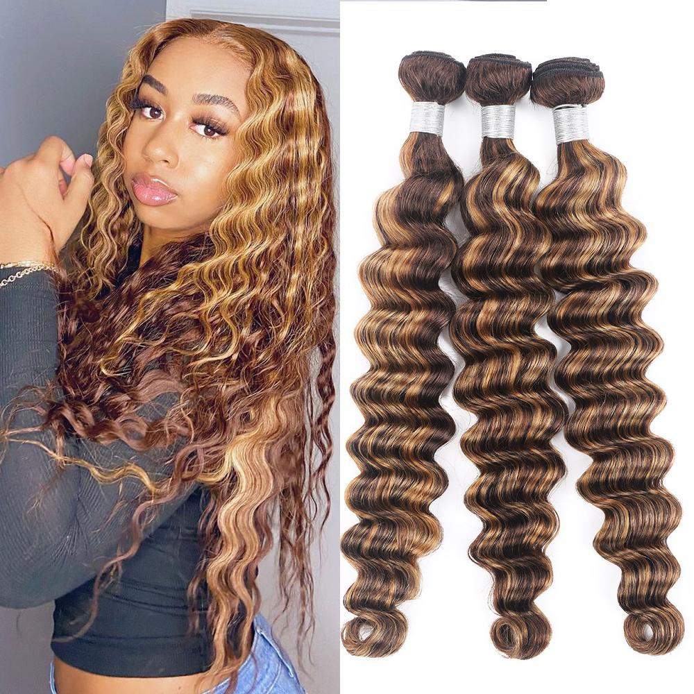 Honey Blonde Highlight Sew In P4/27 Human Hair Bundles Loose Deep Wave Hair Bundles Ombre Brown Bundles for Quick Weave Honey Blonde Highlight Sew In P4/27 Human Hair Bundles Loose Deep Wave Hair Bundles Ombre Brown Bundles for Quick Weave