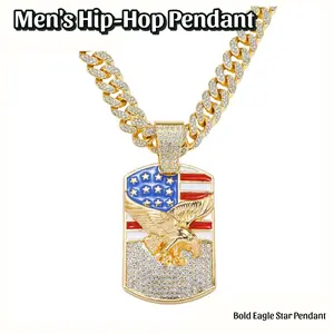 Men's Hip-Hop Pendant Necklace with Full-Diamond Chain and Personalized Eagle Star Flag Design