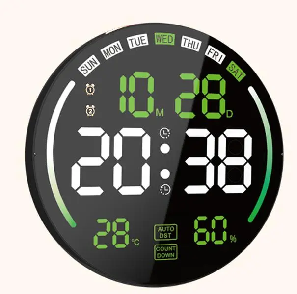 White+green  10.3" LED Digital Wall Mount Clock with Countdown/Up Timer, Big LED DST, Temperature, Date, Day, for Living Room , Classroom, Desk, New Year Gift, with remote control gift easy hanging