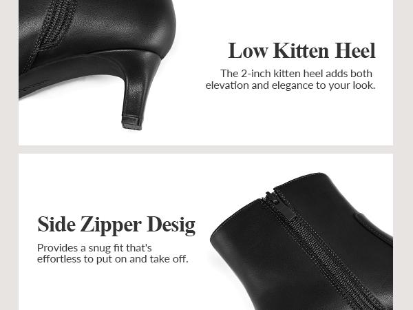 Mysoft Women's Square Toe Kitten Heel Ankle Boots, Winter Womensfashion Shoe, Comfortable Side Zipper Boots for Women, Elegant Walking Shoes, Ideal Valentine's Day Gift
