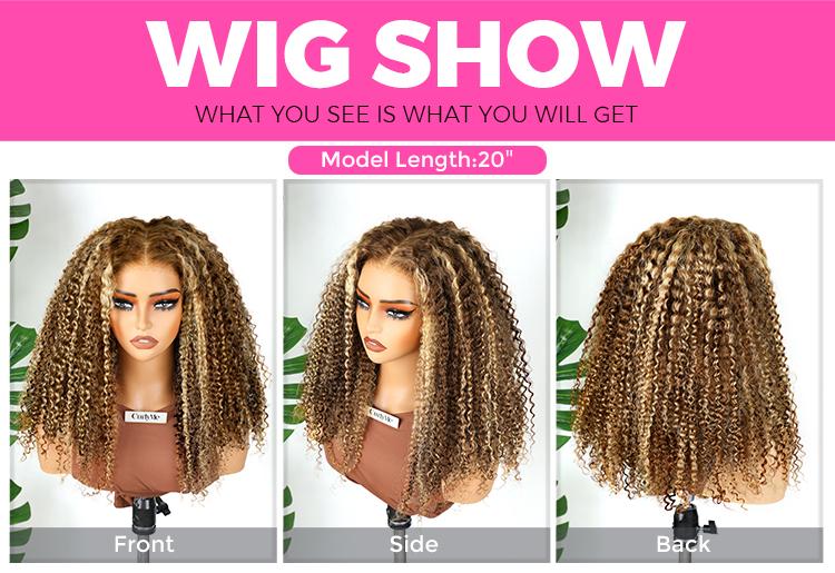 CurlyMe 4/27 Highlight Color Kinky Curly Ombre Hair Pre-cut 7x5 Lace Wear Go Glueless Human Hair Wigs Pre-plucked Outdoorfun