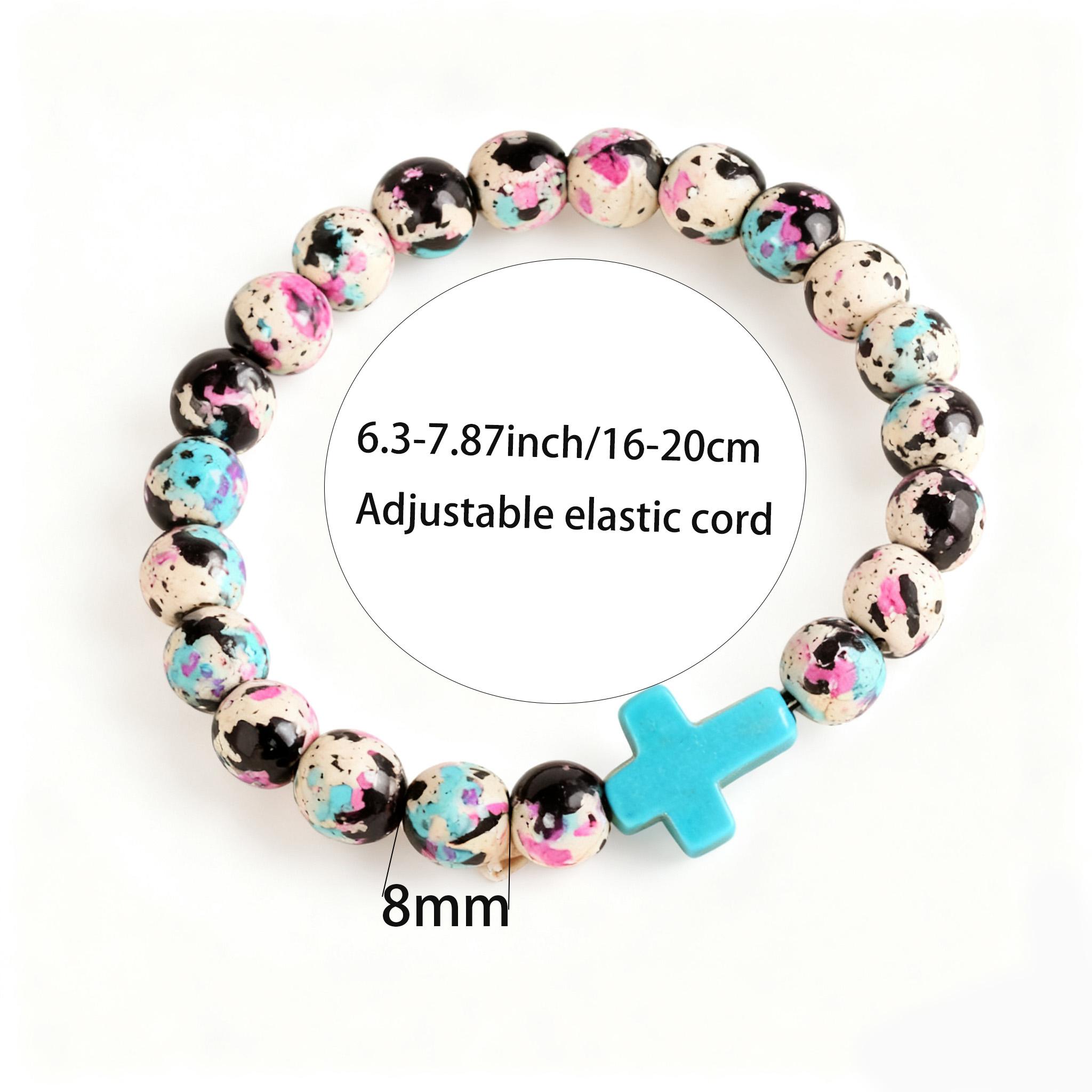 Boho Style Cross Charm Beaded Bracelet, Fashionable Elastic Beaded healing Bracelet for Women & Girls, Trendy All-match & Exquisite Faith Wear Jewelry for Birthday Gift, Bohemian Bracelets(No Cards)