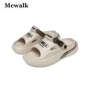 Outdoor Summer Closed Toe Slippers for Guys, Hollow Out, Thick Platform, Height Boost, Driving Ready