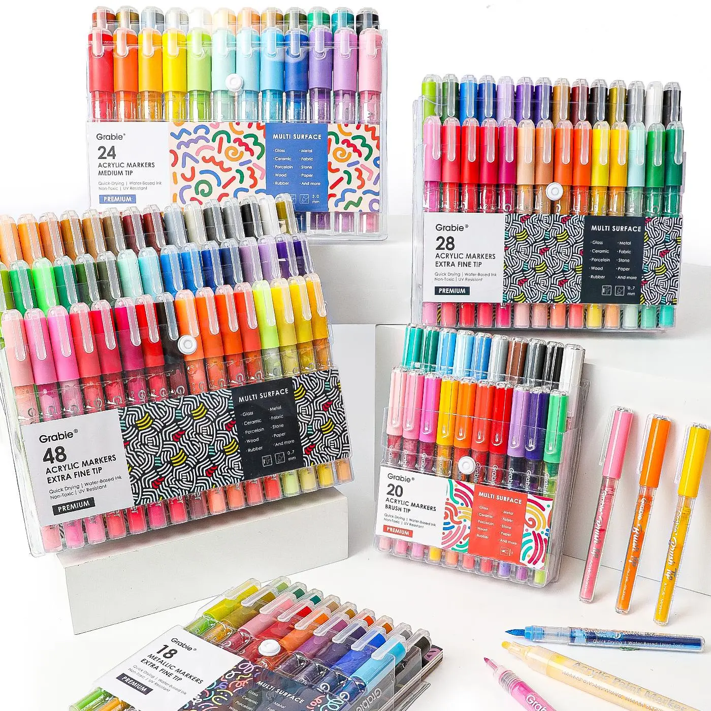 [Flash Sale] Grabie Acrylic Markers Paint Pens Set (Drawing Pad Included), for Rock Painting, Ceramic, Canvas, Plastic, Glass artmarkers acrylic paintmarkers, coloring, artist, creative, durable, glossy, waterproof, Back to School, Class Reward Gift Idea