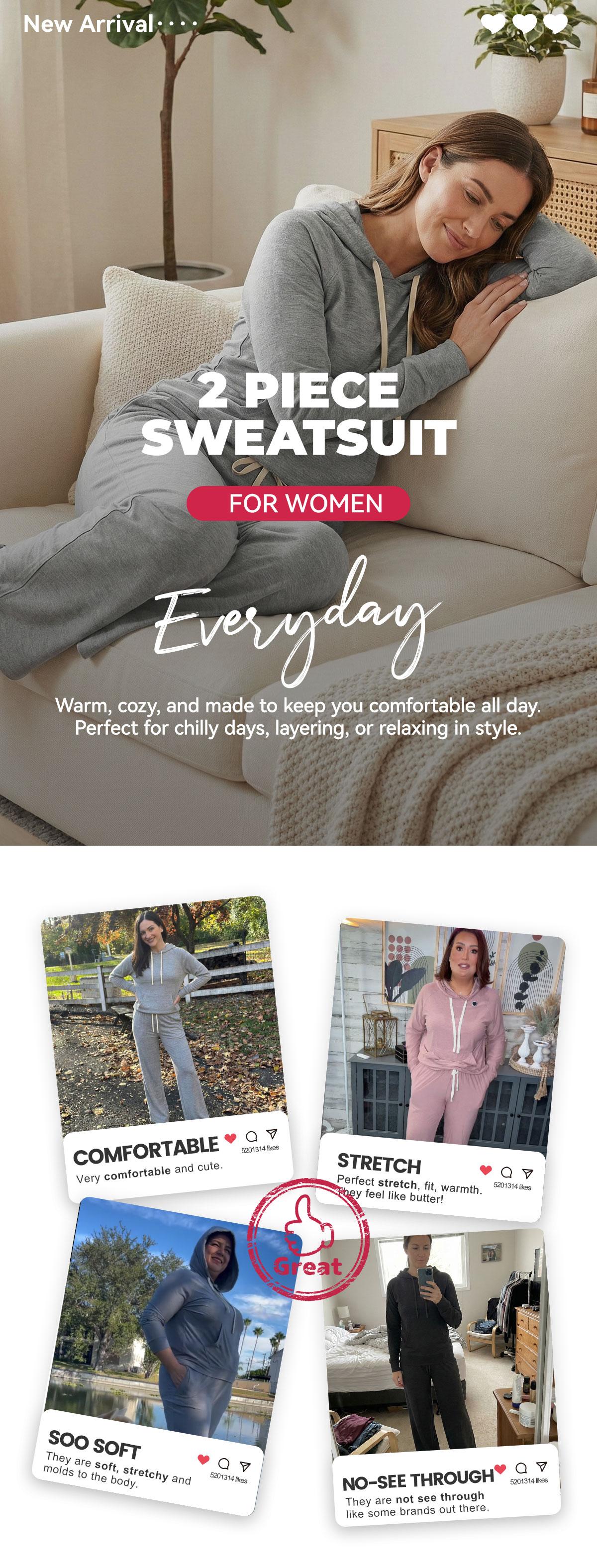 SHOWITTY Women's 2 Piece Sweatsuit – Casual Long Sleeve Hoodie & Loose Wide Leg Sweatpants with Pockets