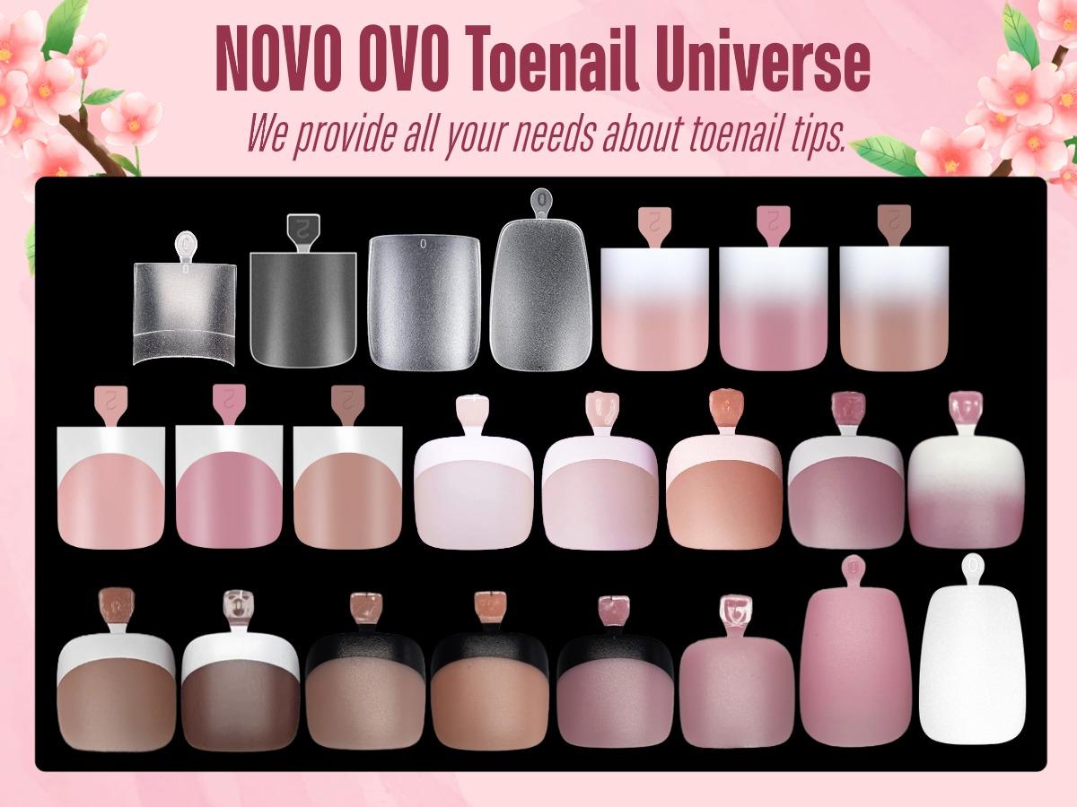 NOVO OVO Ombre French Tip Press on Toe Nail Tips, Sharp Square Pre-Designed Soft Gel False Toenail Extension, BERRY PINK Pre-applied Tip Primer & Base Coat, Full Cover Acrylic DIY x 15 Sizes 240 pcs