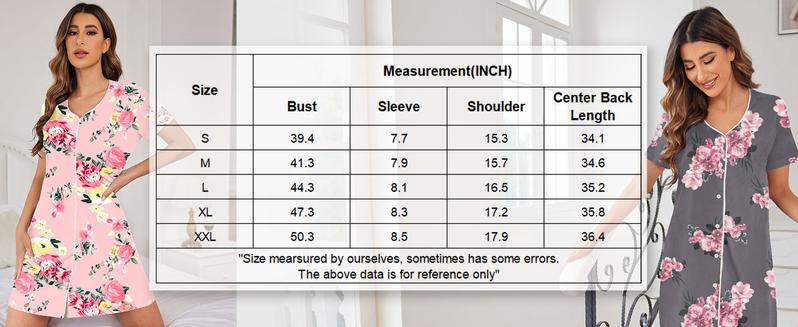 EKOUAER Women's Nightgown Button Down Nightshirt Short Sleeve Sleepshirt Soft V Neck Sleepwear Pajama Dress