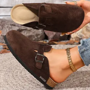 Women's Fashion Suede Mules Slippers Casual Slip-On Clogs Sandals with Buckle Indoor Outdoor Shoes Springfresh