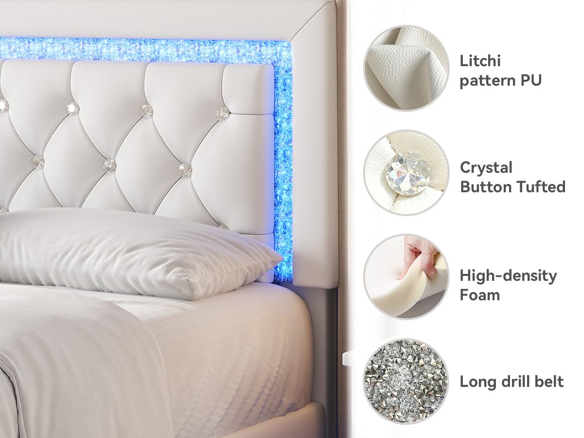 TryLazy Floating Bed Frame with LED Lights Upholstered Modern Platform Bed Diamond Tufted Headboard Noise Free Comfort