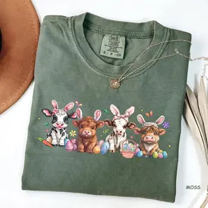 Comfort Colors Easter Day Cow T-Shirt, Cute Bunny Cow Tee, Easter Cow Shirt, Trendy Heifer Graphic Tee, Fun Easter Gift for Cow Lovers, Spring Holiday Shirt