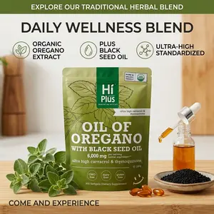 HiPlus 2-in-1 Oregano Oil & Black Seed Oil 6000mg Supports Immune Health 300 Softgels Plant-Based Non-GMO