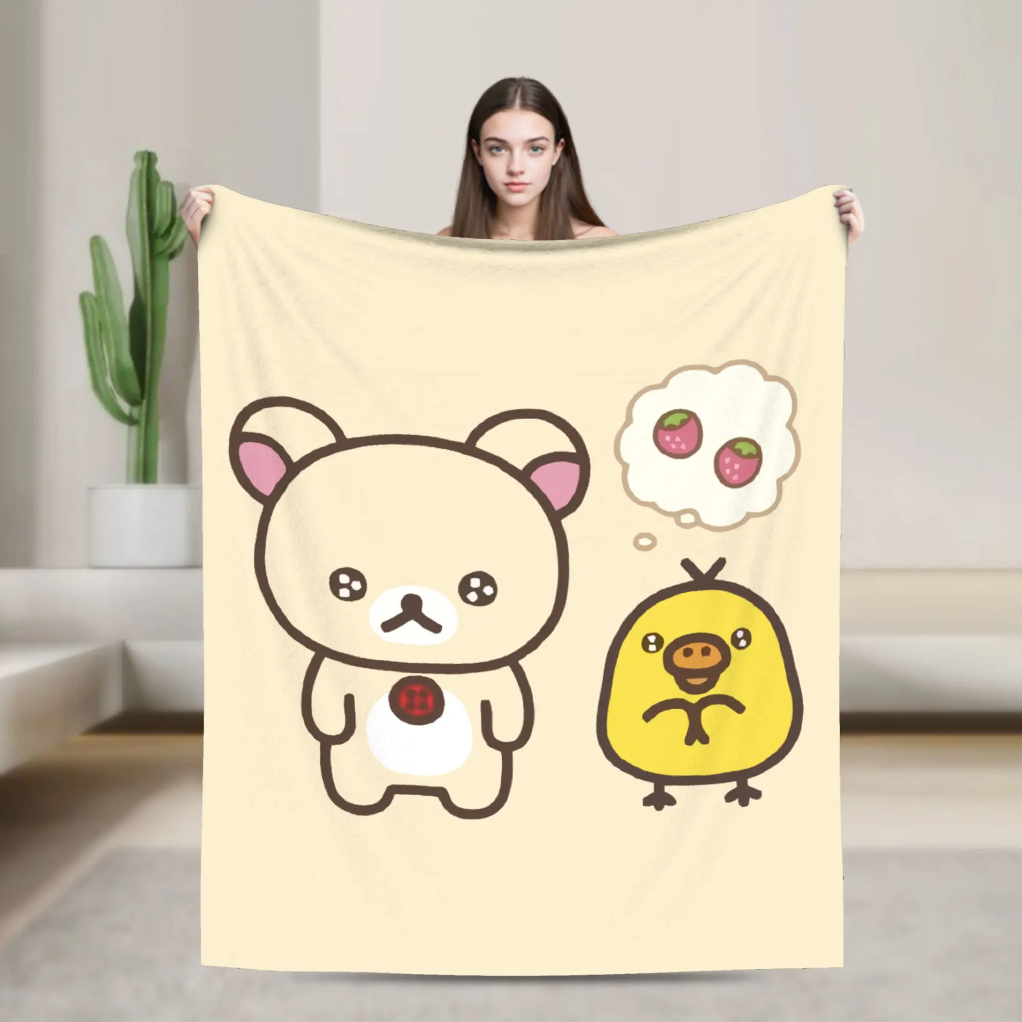 Aura Rilakkuma, Korilakkuma & Kiiroitori Flannel Blanket - Wrinkle Resistant, Breathable, Multifunction Soft Throw for Bedding & Couch - 40*50inch Kid, 50*60inch, As Shown (Spring/Autumn Use)