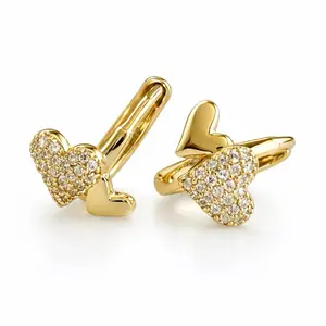 Double Heart Gold Plated Earrings with Cubic Zirconia