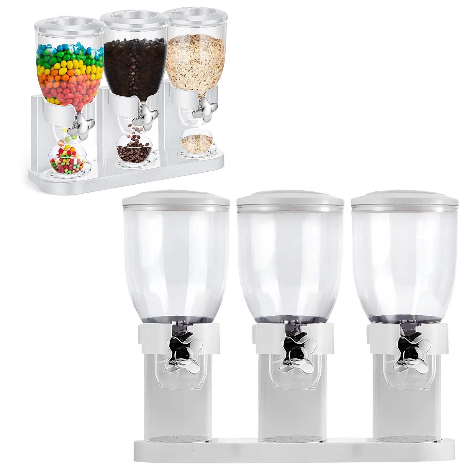 2L 3-Compartment Airtight Transparent Plastic Kitchen Cereal Dispenser Countertop - Assorted Germ-Proof Kitchen Accessories, Food Containers for Pantry Dry Goods, Rice, Pet Food, Assorted Food Containers