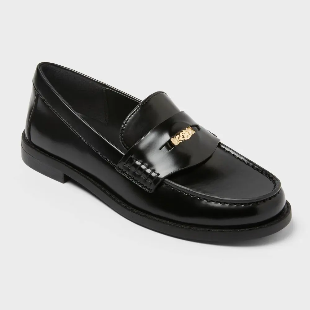Women’s Classic Casual Phyllis Penny Loafers - Memory Foam Insole, Flat Footwear, A New Day Black 7 Shoe