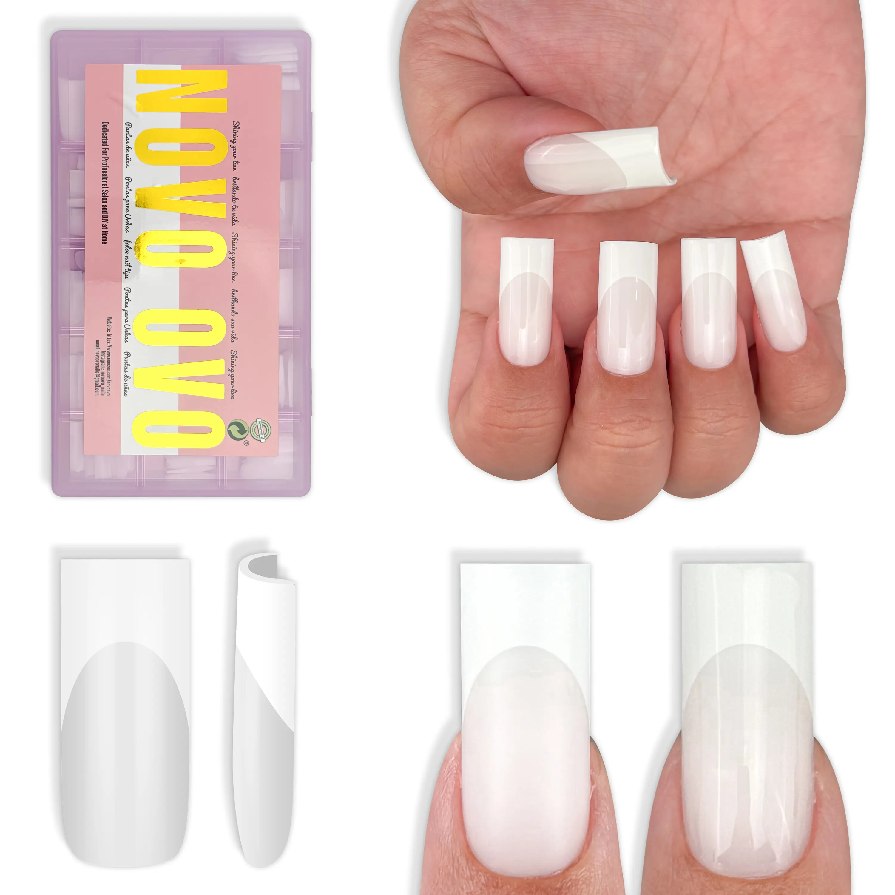 Meidum Sharp Square White French Tip Milky White
