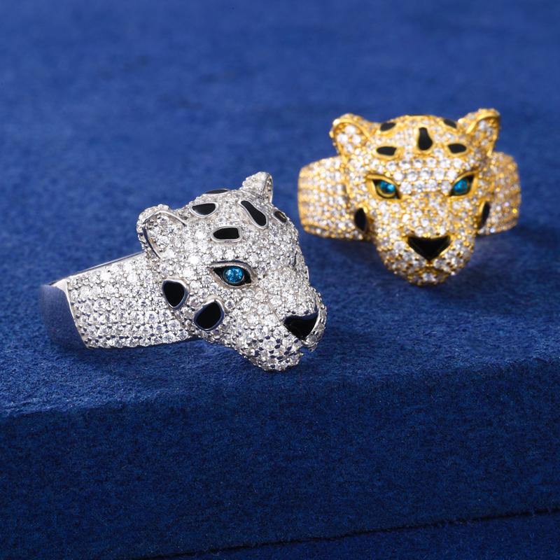 【#R519 】Leopard Ring UCCIYO Lab-Created Moissanite S925 Sterling Silver Moissanite Ring for Women Men Hip Hop Jewelry Gift