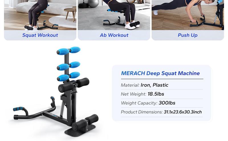 Merach Deep Squat Machine, Adjustable Glutes Machine for Home Gym Workout Training, Sit Up Machine for Abs,  Abdominal bench, Push Up