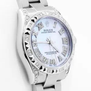 Rolex Oyster Perpetual 31mm Stainless Steel Custom Fluted Bezel White MOP Diamond Dial WHT031086