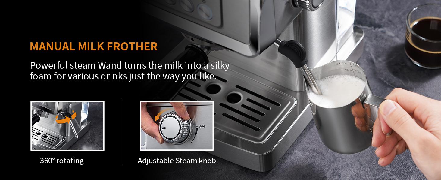 SHARDOR Espresso Machine 20 Bar with Milk Frother Steam Wand, Professional Latte & Cappuccino Maker for Home, 60 Oz Water Tank, Temperature Display, Stainless Steel, 1350W Coffee Making Machine Single Cup Brew