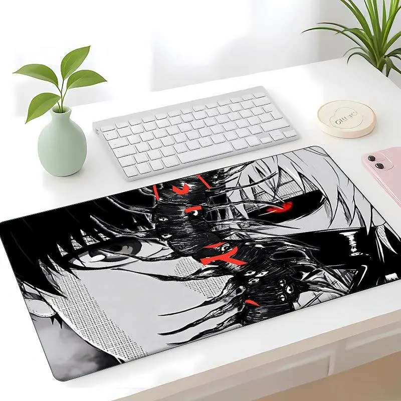 Tokyo Ghoul Anime Desk Mat - Large Non-Slip Gaming & Office Computer Desk Mat with Tokyo Ghoul Characters (Kaneki & Touka), Black White Manga Design & Red Accent - Durable Rubber Base & Surface for PC Setup, Ideal Gift for