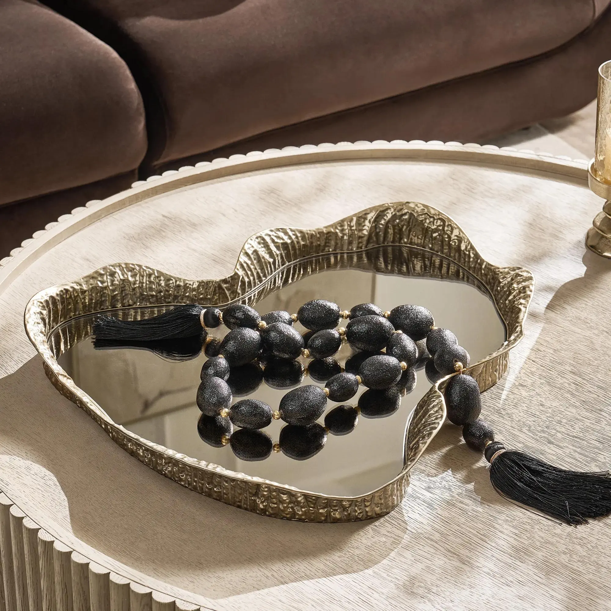 Z Gallerie Cara-Inspired Organic Shape Metallic Decorative Tray, Tabletop Coffee Serving Tray for Kitchen & Tableware Display