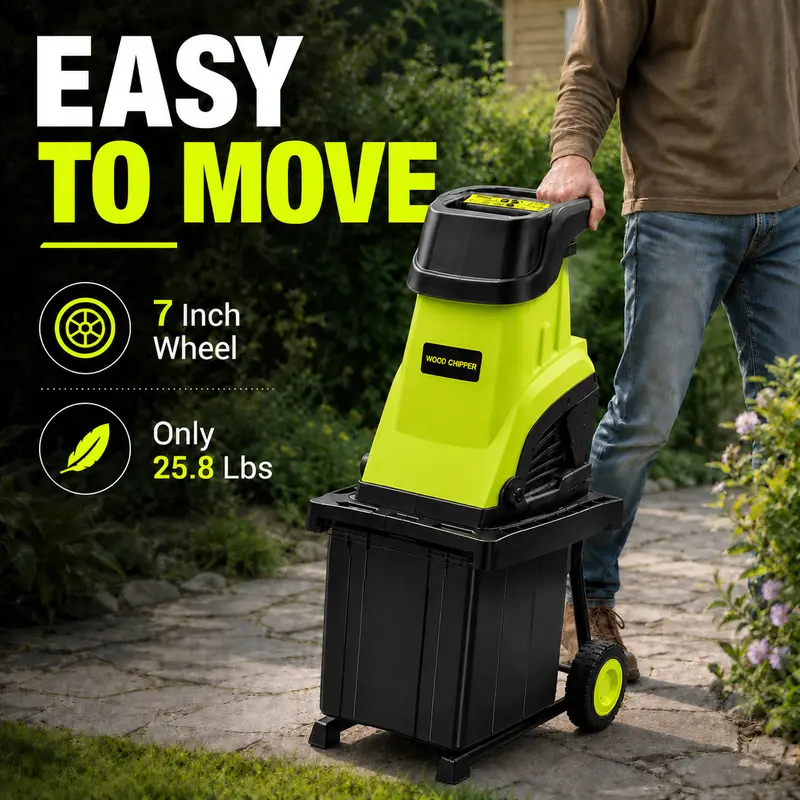 Electric Wood Chipper Shredder for Yard & Garden Waste, 15-Amp Portable Branch Mulcher, 1.77-Inch Branch Cutting Capacity, 10-Gallon Collection Bin for Backyard Cleanup, Leaves & Twigs