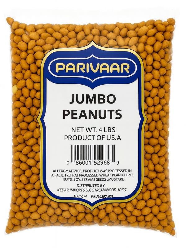 Parivaar Jumbo Peanuts, Raw Whole With Skin (uncooked, unsalted) 64oz (4lbs) ~ All Natural | Product of USA | Groundnut/Red-skin.